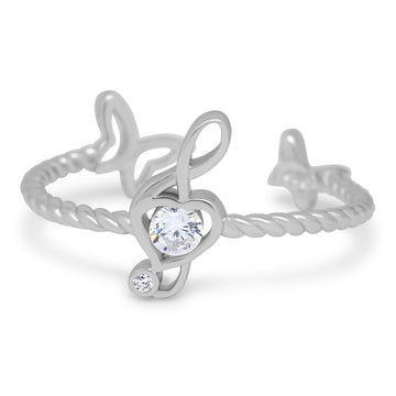 Music Note and Butterfly Ring Round Simulated Cubic Zirconia 925 Sterling Silver